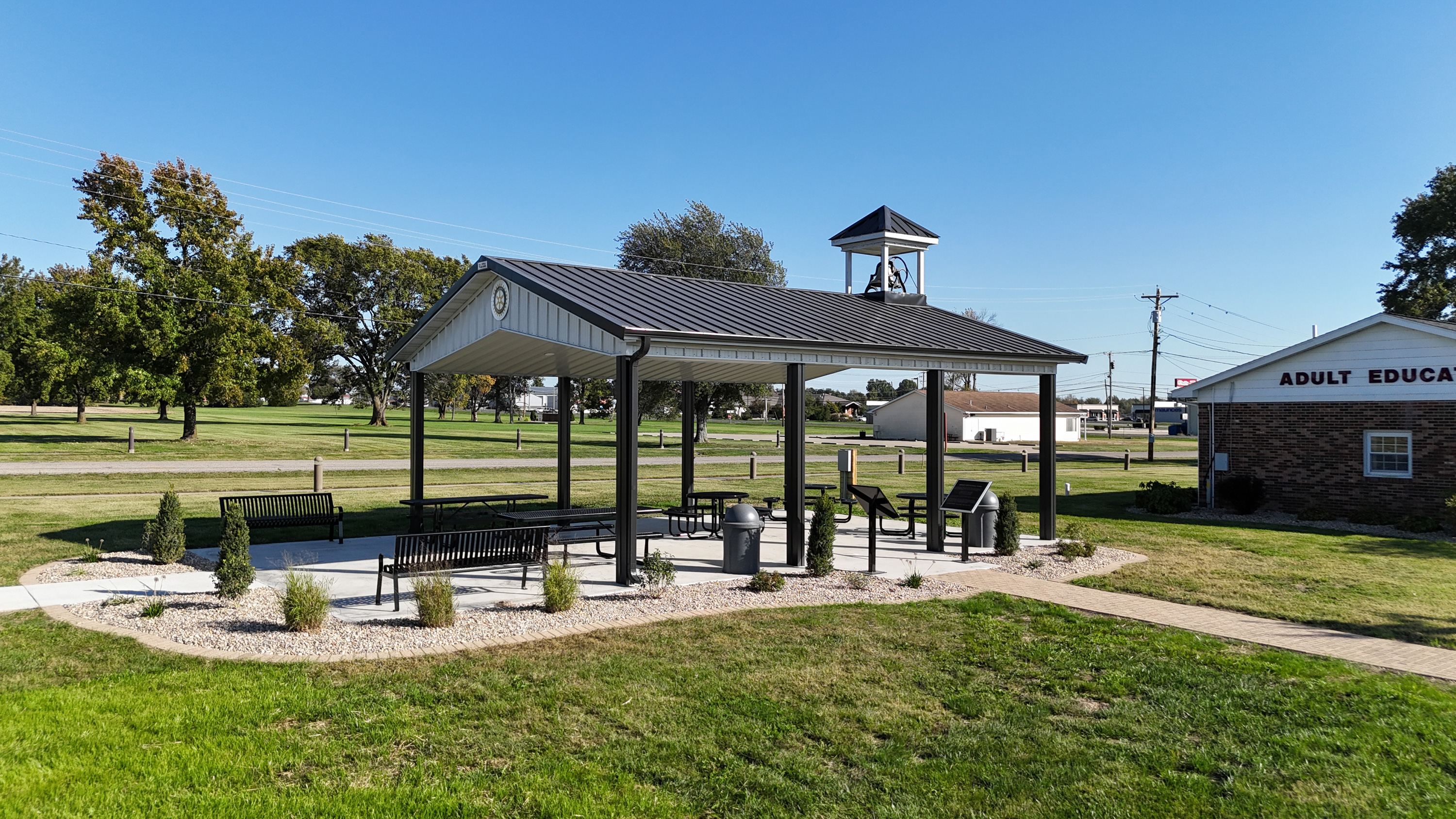 Dreith Pavilion at Frontier Community College provides a welcoming outdoor space with seating, picnic tables, and a covered shelter. Surrounded by landscaping and open green areas, the pavilion offers a peaceful spot for students and visitors to gather, study, or relax on campus.