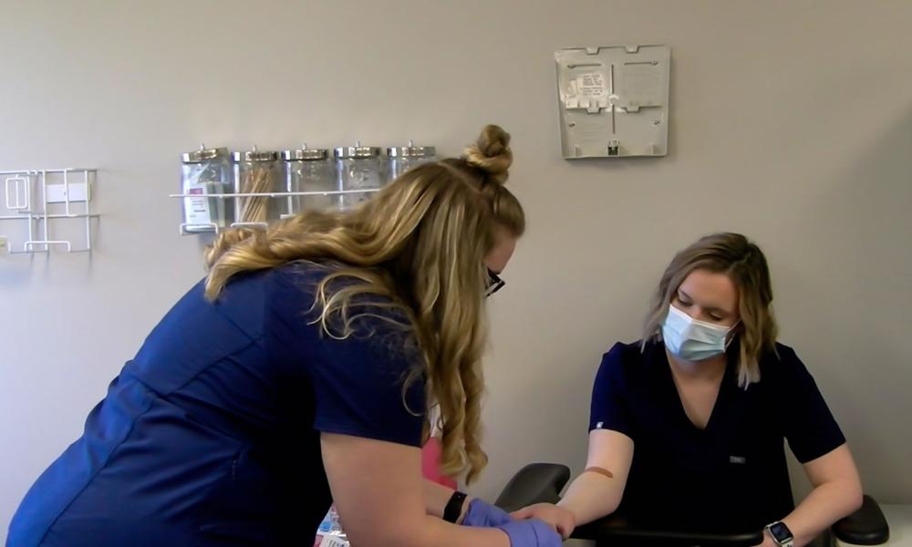 CMA Student Practices Blood Glucose Test