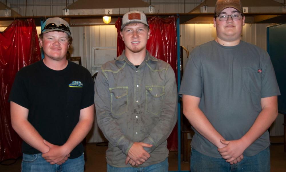 Photo of welding students Lane Bradley, Jacob Taylor and Tyler Dowty