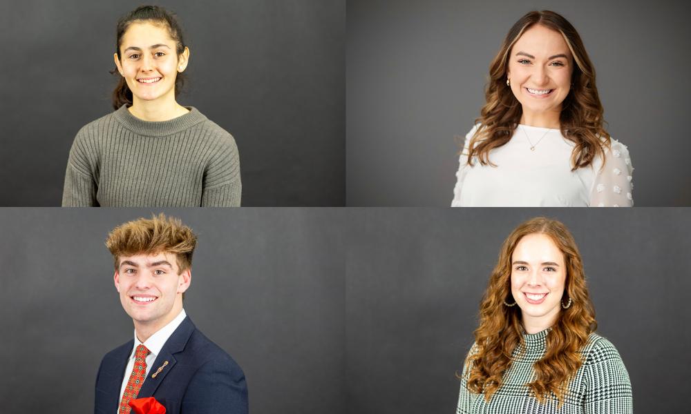 Headshots of Guadalupe Amicone, Madisyn McIntosh, Sean Stone, and Abigail Vaughn