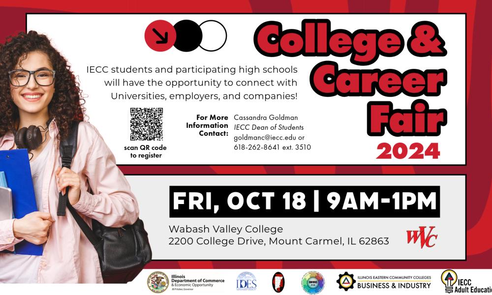 College & Career Fair 2024 at WVC advertisement has image of college student smiling