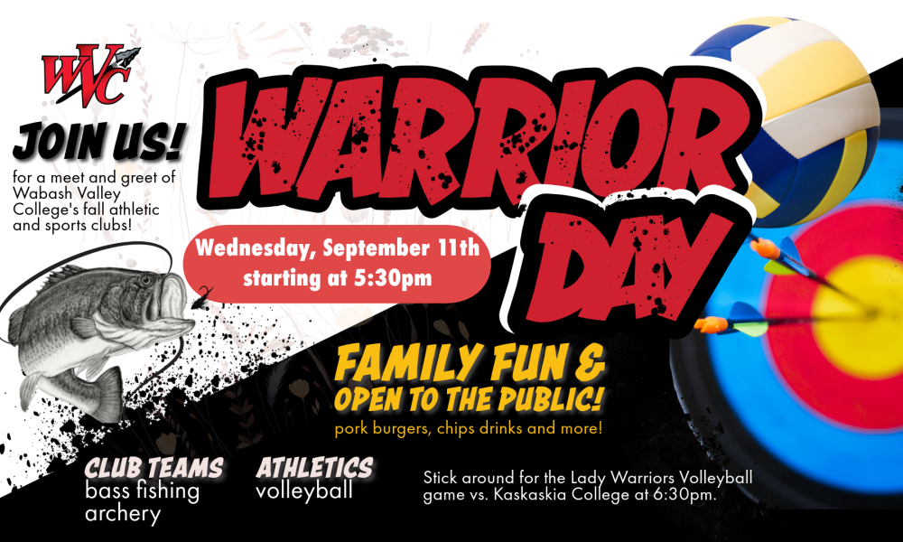 Warrior Day Flyer with Bass fish, archery target and volleyball