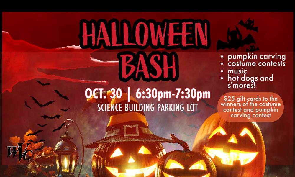 Student Life Presents Halloween Bash-Flyer with pumpkins and event information