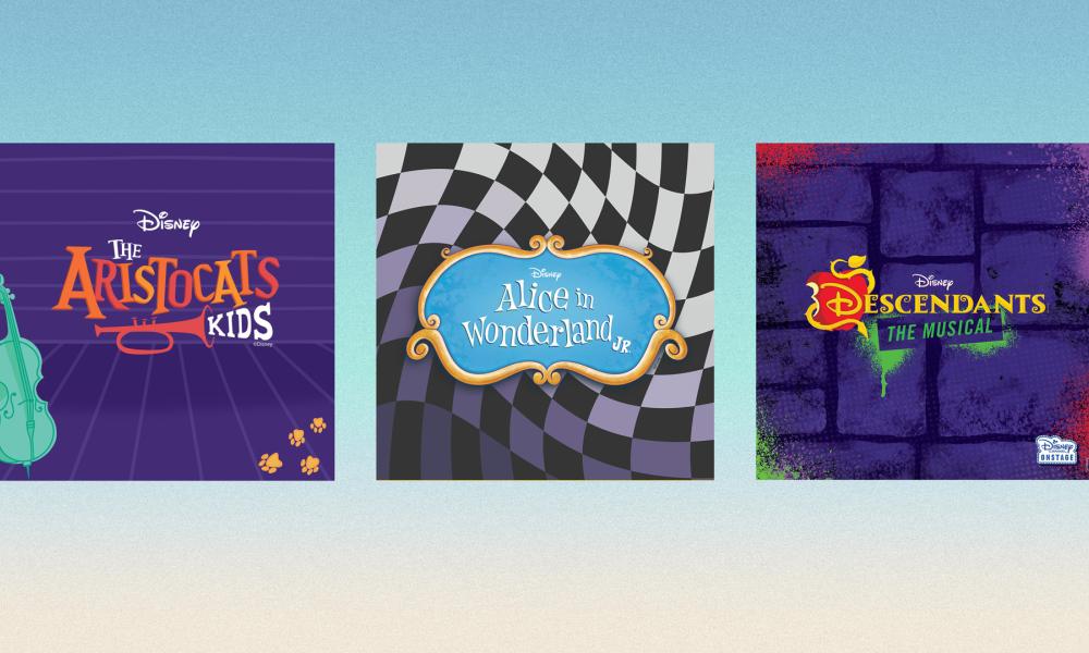 A graphic featuring posters for The Aristocrats KIDS, Alice in Wonderland JR, and Descendants the Musical