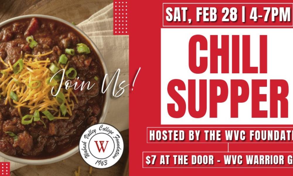 Image showing bowl of chili with details of Chili Supper hosted by WVC Foundation