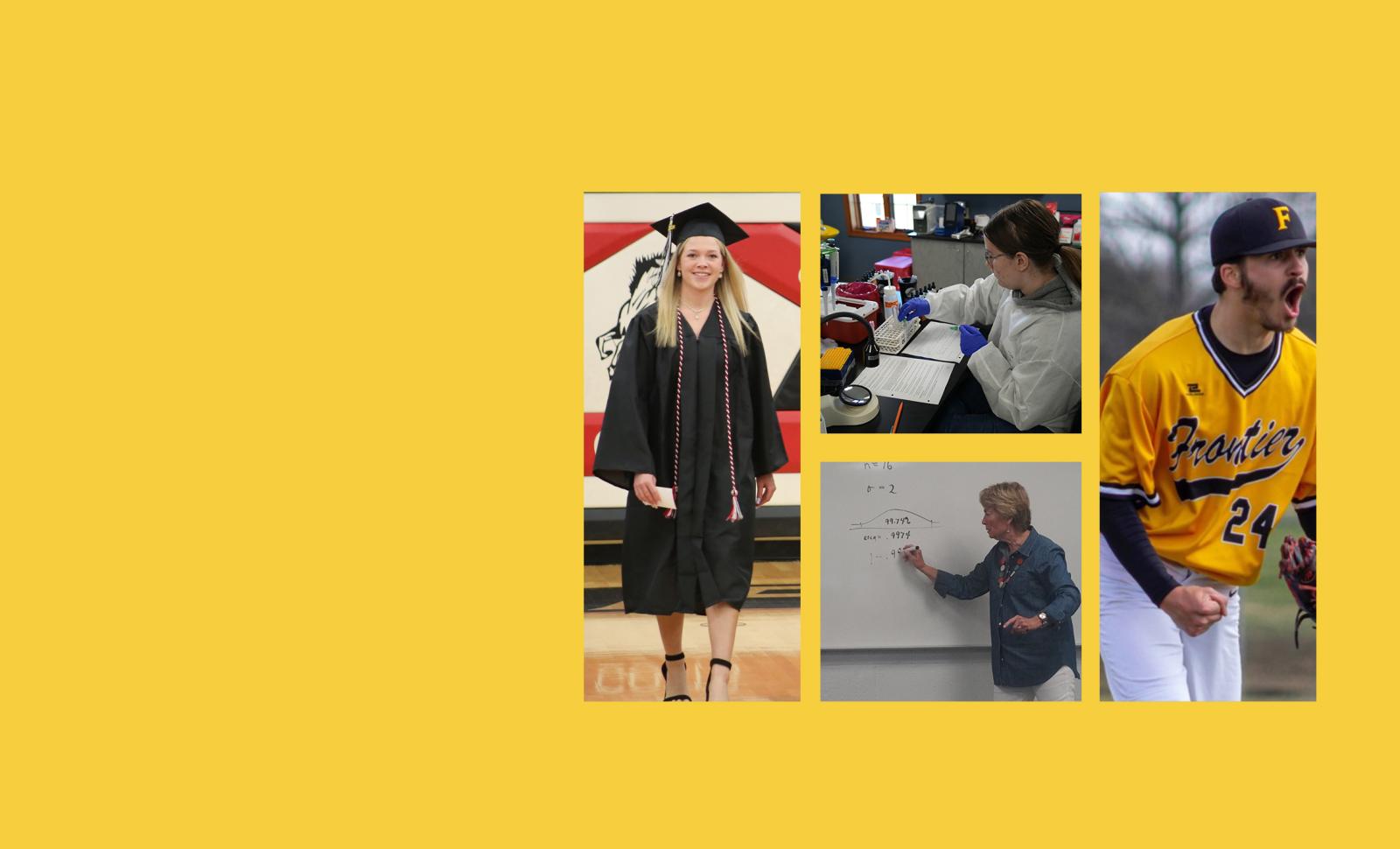 A collage featuring images of Frontier Community College students and faculty.