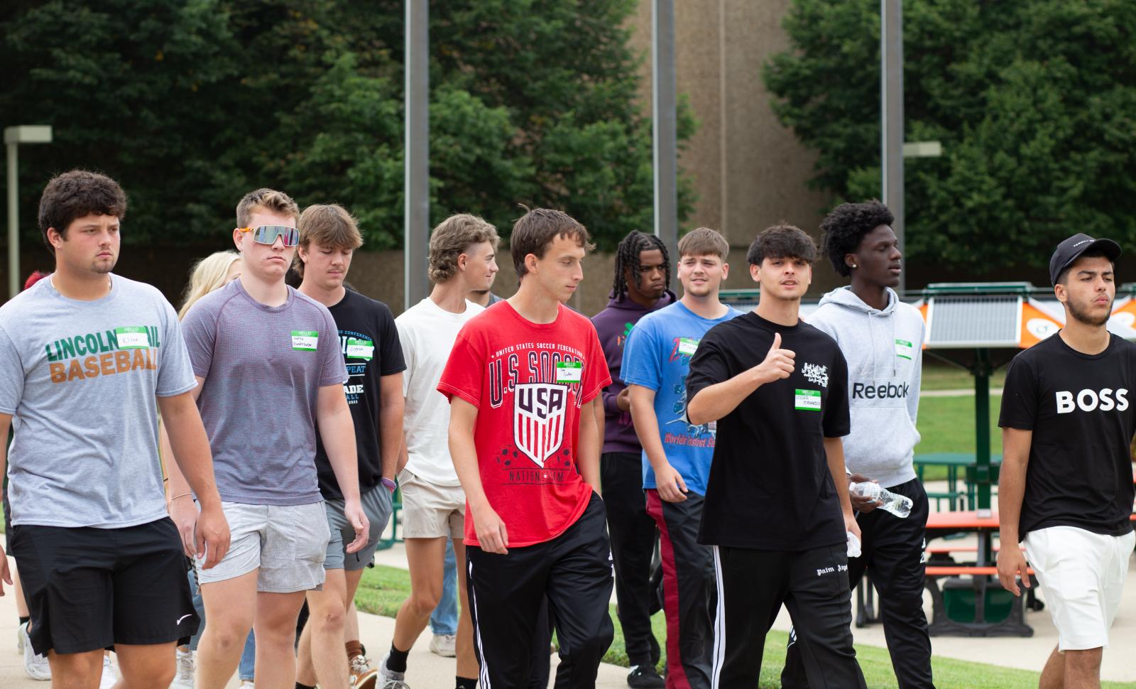A group of Lincoln Trail College students tours campus during New Student Orientation.