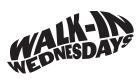The logo for Walk-In Wednesdays. It says Walk-In Wednesdays and the text is shaped to resemble a footprint.