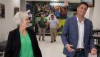 Lincoln Trail College President Tona Ambrose, left, engages in a casual converstion with State Representative Adam Niemerg, right.