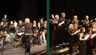 A collage featuring a photo of a performance of the LTC Jazz Band and the LTC Community Choir