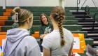 Carrie Brown speaks with students about Phi Theta Kappa during Senior Start Day at Lincoln Trail College, sharing information about leadership opportunities, scholarships and campus involvement.