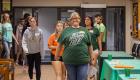 Lincoln Trail College Instructor Amie Mayhall leads a group of new students through campus during New Student Orientation.